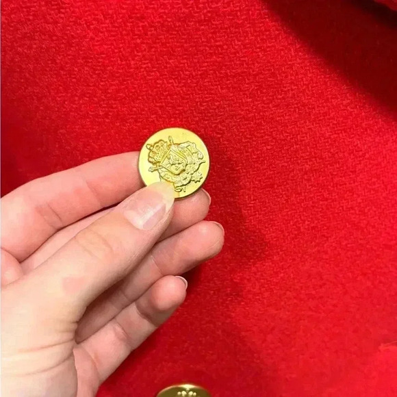 J. Crew Cherry Red Double Breasted Wool Majesty Gold Button Winter Pea Coat 6 - Picture 8 of 11